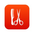 Scissors and comb icon digital red Royalty Free Stock Photo