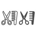 Scissors and comb line and glyph icon. Hair salon vector illustration isolated on white. Haircut outline style design Royalty Free Stock Photo