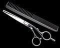 Scissors and comb. Professional barber scissors or shears, comb for man or woman haircut. Hairdresser salon equipment. Royalty Free Stock Photo