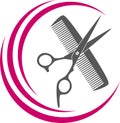 Scissors, comb and razor in black, hairdresser and barber tools Logo Royalty Free Stock Photo