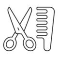 Scissors and comb thin line icon. Hair salon vector illustration isolated on white. Haircut outline style design Royalty Free Stock Photo