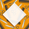 Scissors Combs White Frame Orange Background
