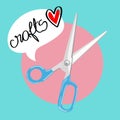 Scissors with with crafts love message flat design