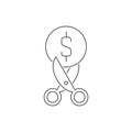 Scissors cut the coin line icon on white background Royalty Free Stock Photo