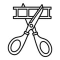 Scissors cut film icon, outline style