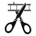 Scissors cut film icon, simple style