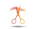 Scissors cut hair sign icon. Hairdresser symbol.