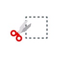 Scissors with a red handle cut along a dash-dotted line. Scissors, cut lines. Vector illustration. EPS 10.