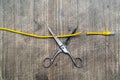 Scissors cut the network cable,top view Royalty Free Stock Photo