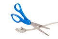 Scissors cutting CAT5E interner cable Royalty Free Stock Photo