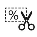 Scissors cutting coupon with percent sign line art vector icon for apps and websites Royalty Free Stock Photo