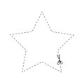 Scissors cutting dotted star shape. Cut here pictogram for paper discount coupons, vouchers, promo codes. Outline