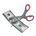 Scissors Cutting Hundred American Dollar Note. 3d Rendering Royalty Free Stock Photo