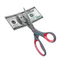 Scissors Cutting Hundred American Dollar Note. 3d Rendering Royalty Free Stock Photo