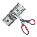 Scissors Cutting Hundred American Dollar Note. 3d Rendering Royalty Free Stock Photo