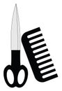 Image of black scissors and comb, vector or color illustration Royalty Free Stock Photo