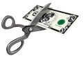 Scissors cutting money