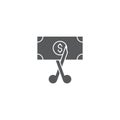 Scissors cutting money bill vector icon symbol isolated on white background Royalty Free Stock Photo