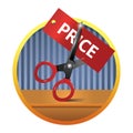 Scissors cutting price tag. Vector illustration decorative design