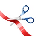 Scissors cutting red ribbon Royalty Free Stock Photo