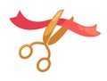 Scissors cutting red ribbon symbol for opening vector isolated icon Royalty Free Stock Photo