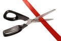 Scissors cutting red tape or ribbon, Royalty Free Stock Photo