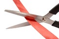 Scissors cutting ribbon or red tape on white Royalty Free Stock Photo