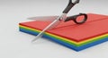 Scissors Cutting Stack of Colorful Paper Royalty Free Stock Photo