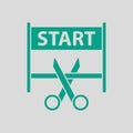 Scissors Cutting Tape Between Start Gate Icon