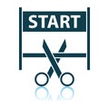 Scissors Cutting Tape Between Start Gate Icon