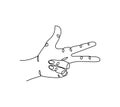 Scissors gesture one line art. Continuous line drawing of gesture, palm, three fingers, left hand. Royalty Free Stock Photo
