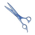 Scissors for hair stylist, barber hand drawn icon. Hairdresser cutting tool, equipment. Toiletry.