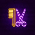 Scissors Hairbrush Neon Sign Royalty Free Stock Photo