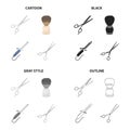 Scissors hairdresser, shaving brush, curling iron, scissors for fine haircuts. Hairdresser set collection icons in Royalty Free Stock Photo