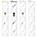 Scissors hairdresser, shaving brush, curling iron, scissors for fine haircuts. Hairdresser set collection icons in Royalty Free Stock Photo