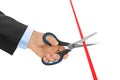 Scissors in hand and ribbon Royalty Free Stock Photo