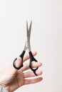 Scissors in the hands of a hairdresser on a white background. Royalty Free Stock Photo