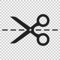 Scissors icon with cut line. Scissor vector illustration