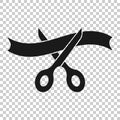 Scissors icon in transparent style. Cutting ribbon vector illustration on isolated background. Ceremonial business concept