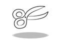 Scissors icon on white background, hand drawing. Flat design. Illustration tool, contour of symbol black