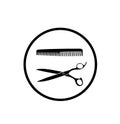 Scissors icons with comb for hair salon. Royalty Free Stock Photo