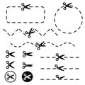 Scissors icons set, coupon border sign - vector Royalty Free Stock Photo