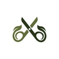 scissors leaf nature sign symbol icon logo, vector illustration logo design template