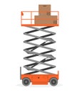 Scissors lift platform with cardboard boxes on white background Royalty Free Stock Photo
