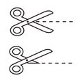 Scissors line icon set with cut line on white background. Vector outline symbol Royalty Free Stock Photo