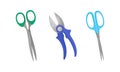 Scissors with Pair of Metal Blades as Hand-operated Shearing Tool Vector Set Royalty Free Stock Photo