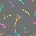 Scissors pattern seamless in simple style illustration. Hairdressing scissors. hairdressing scissors. Grey background