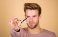 Scissors selective focus. Barbershop concept. barber work. Hair care equipment. male grooming. styling beard hair Royalty Free Stock Photo