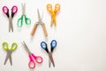 Scissors set on white background, School preschool supplies, top view Royalty Free Stock Photo