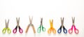 Scissors set on white background, School preschool supplies, top view Royalty Free Stock Photo